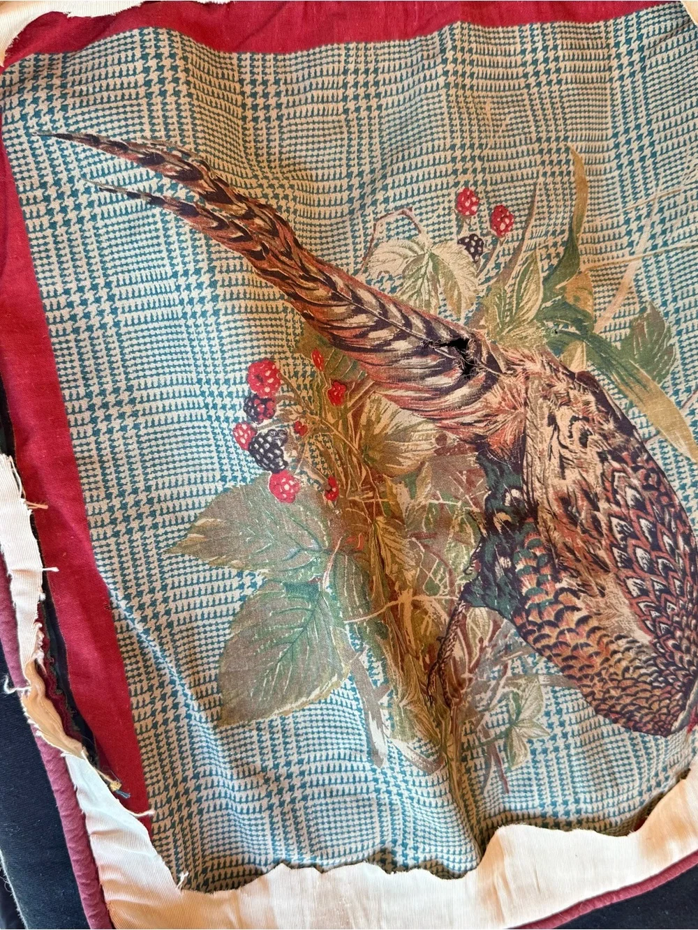 Pheasant Accent Pillow Cover in Red and Green